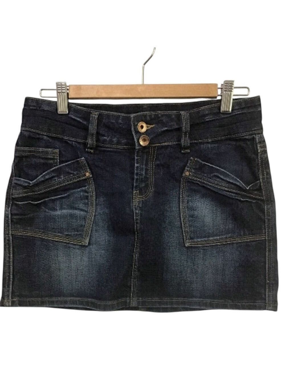 NITROGEN mini denim skirt drark blue sexy jeans 28 low rise stretchy flattering